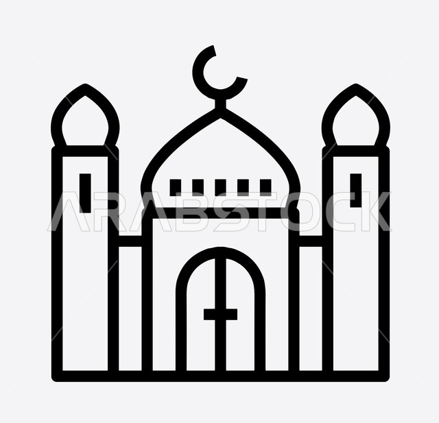 المساجد توفر الملاذ للمسلمين في الأوقات الصعبة، المكان المناسب لتعلم القران الكريم، العبادة والتقرب الى الله، تعزيز الروحانية والاستقرار النفسي،  رسم فوتوجرافي بالأبيض والأسود لجامع اسلامي