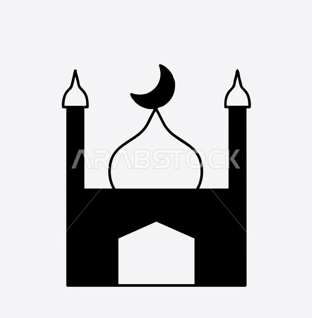 العبادة والتقرب الى الله في المصلى،  تعزيز الروحانية والاستقرار النفسي، الوحدة والتلاحم بين المسلمين في الجامع، المكان المناسب لتعلم القران الكريم، رسوم توضيحية بالأبيض والأسود لمسجد اسلامي