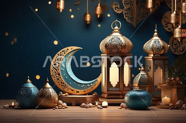 فانوس معدني بتصميم عربي تقليدي، يعمل كمصدر للإضاءة والزخرفة خلال شهر رمضان. قطع أثرية ثلاثية الأبعاد ترمز لشهر رمضان، وإحياء ذكرى بداية الشهر الكريم بزخارف وأضواء وخلفية سوداء لإضفاء أجواء رمضانية آسرة.
