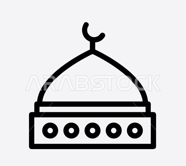 رسم توضيحي لمجسم مسجد ثلاثي الابعاد، تصاميم ومجسمات اسلامية، فن هندسي معماري، خلفية بيضاء، تعزيز الاستقرار النفسي والروحانية،  رمز وأيقونة دينية، العبادة والتقرب الى الله