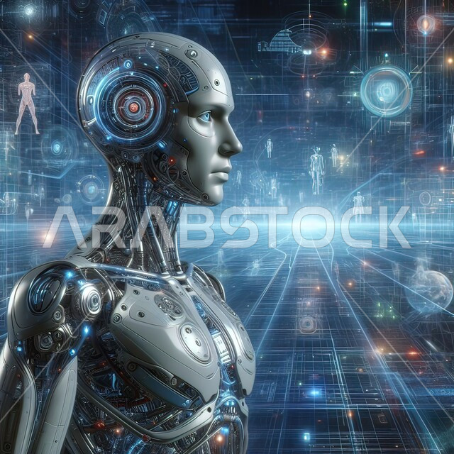 التطور التكنولوجي على كوكب الأرض, تصاميم ثلاثية الأبعاد للروبوتات المستقبلية, سايبورغ رجل آلي متطور ذكي, تحقيق الثورة الصناعية،  الابتكار والعلوم وتكنولوجيا الذكاء الاصطناعي, رؤية مستقبلية سعودية 2030