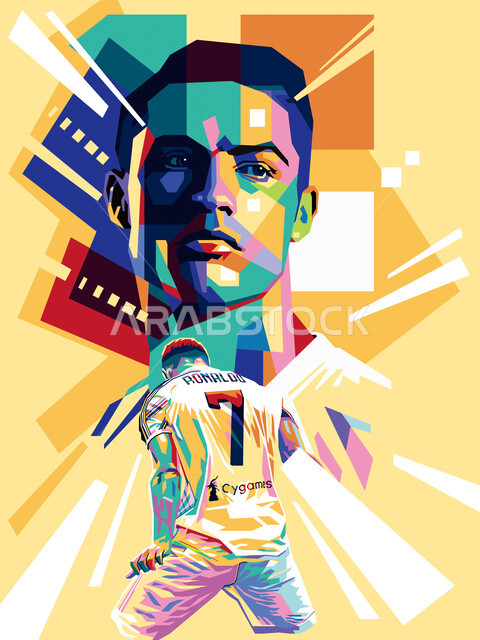 التصاميم الجدارية واللوحات الفنية للشخصيات المهمة بالمملكة العربية السعودية, الاهتمام بالأندية الرياضية والشغف بكرة القدم, لوحة مرسومة بالألوان للاعب نادي النصر السعودي كريستيانو رونالدو