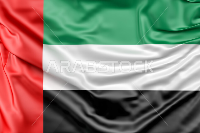 الشعار و الرمز الوطني، يوم استقلال الإمارات، صورة مقربة لعلم الإمارات العربية المتحدة المصنوع من القماش، الإحتفال بالعيد الوطني الإماراتي، حب الوطن والعلم