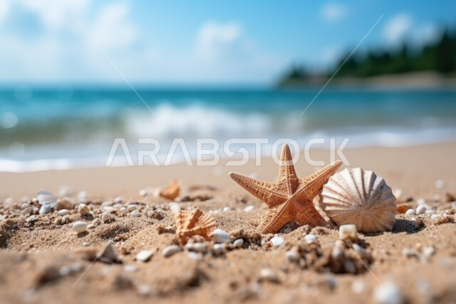  أمواج البحر الاحمر على الشواطئ الرملية، الثروة المائية و البيئة الطبيعية، أماكن جذب سياحية طبيعية، صورة مقربة لأصداف وأحجار وحصوات شاطئ البحر الملونة، خلفية الطبيعة.