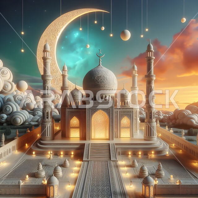  الديكورات والتصاميم الهندسية المميزة في رمضان المبارك، العبادة والتقرب إلى الله تعالى، قدوم شهر الخير، زينة الاعياد والمناسبات الدينية، مجسمات ثلاثية الابعاد للمساجد والقبب المزخرفه، خلفية زخارف اسلامية ثري دي