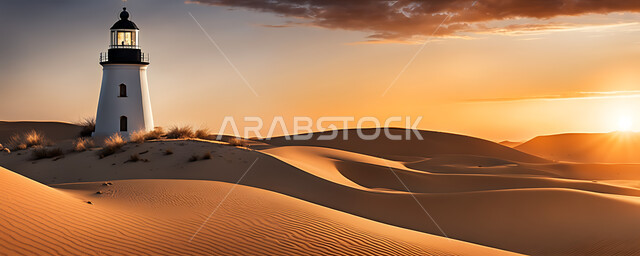 الاستمتاع بالمناظر الطبيعية الهادئة في وقت الغروب, الرمال الذهبية الناعمة في الأماكن الصحراوية, أماكن رحلات السفاري والسياحة في المملكة العربية, معالم سياحية مشهورة, التلال والكثبان الرملية في صحاري السعودية, منارة مضيئة وسط طرقات الصحراء