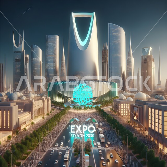  العروض الثقافية والأنشطه والفعاليات الترفيهية في المملكة، الفن الهندسي المعماري على الطراز الحديث والمتطور, إضاءة الأبراج وناطحات السحاب الاقتصادية والتجارية المشهورة للاحتفال في مناسبة الفوز في معرض اكسبو 2030 في السعودية، التطور و النمو الاقتصادي في العاصمة