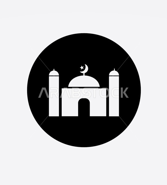  تصاميم ومجسمات اسلامية، فن هندسي معماري، خلفية بيضاء، تعزيز الاستقرار النفسي والروحانية، رمز وأيقونة دينية، العبادة والتقرب الى الله،  رسم توضيحي لمجسم مسجد ثلاثي الابعاد بالأسود والابيض