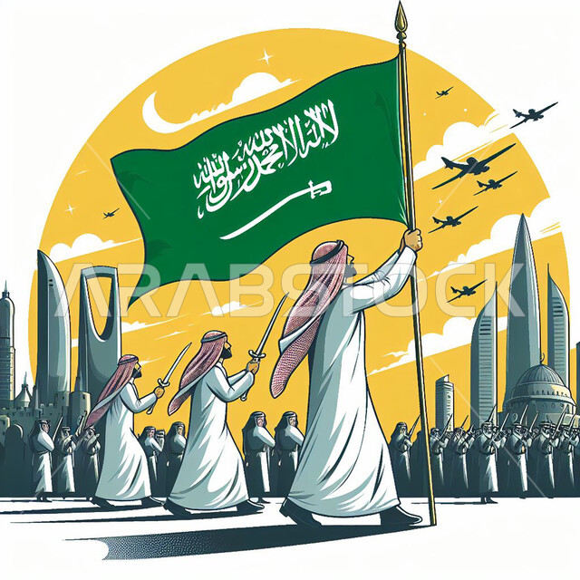 رفع راية التوحيد والإسلام، ذكرى تأسيس الدولة السعودية الألى 22 فبراير, ذكرى اليوم الوطني السعودي، العيد الوطني 23 سبتمبر، الاحتفال بيوم العلم 11 مارس، رسوم توضيحية للعرضة النجدية، احتفالات ومناسبات وطنية