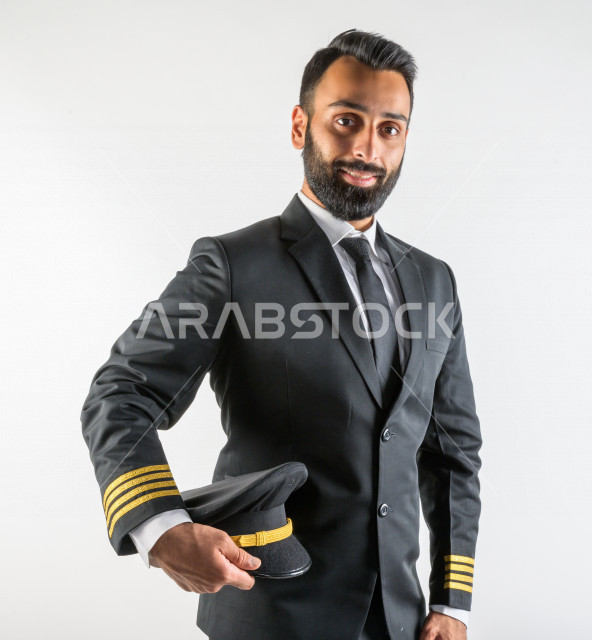 Portrait of a successful Saudi Gulf pilot, who works in the aviation ...