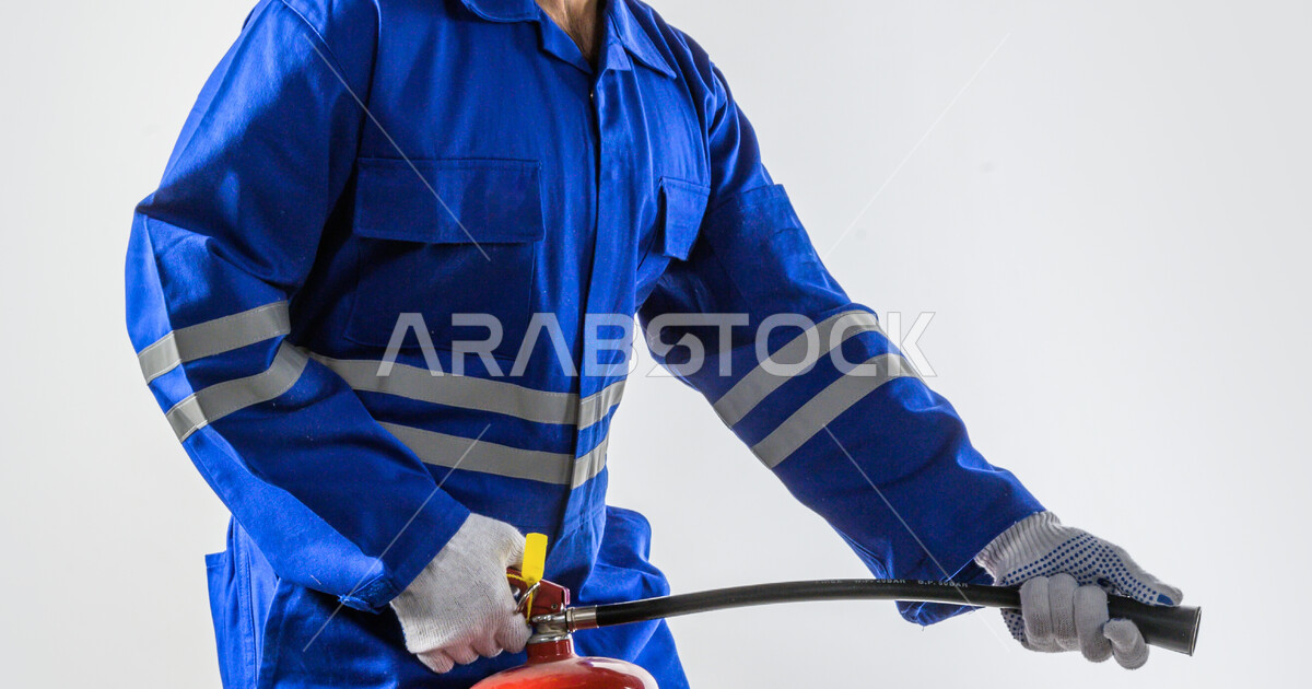 Portrait of a successful Saudi Gulf firefighter, emergency firefighting