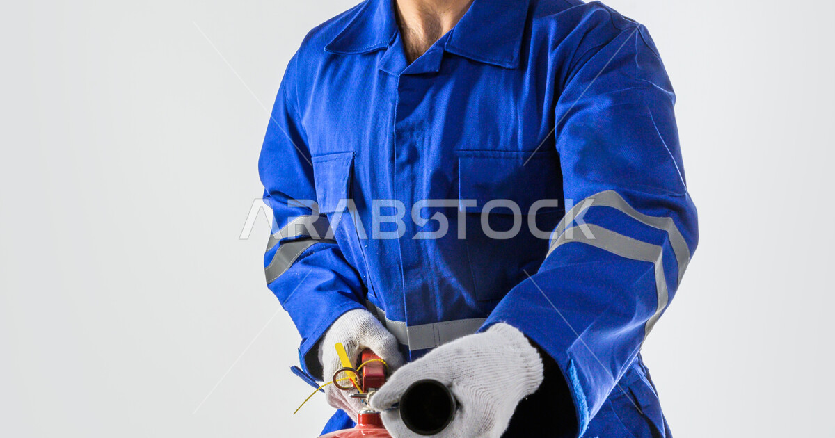 Portrait of a successful Saudi Gulf firefighter, emergency firefighting