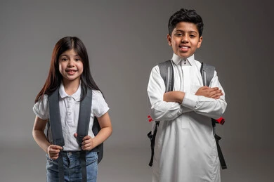 Saudi Arabian Gulf Student Wearing School Uniform School Backpack 
