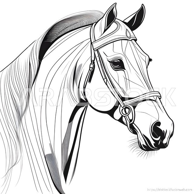 The symbol of chivalry and courage in the Kingdom of Saudi Arabia, the concept of passion for Saudi Arabian horses, a black and white illustration of a purebred Arabian horse, the traditional Arab art of drawing horses, Arabic artistic paintings, a white background