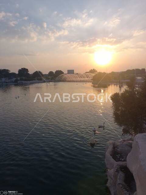 Parks and gardens in the city of Doha at sunset, famous tourist places ...