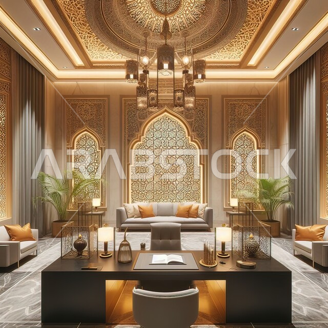 غرفة مكتبية بتصميمات عصرية حديثه، ديكورات داخليه كلاسيكية وتصاميم متميزة على الطراز الحديث، شقق وفلل سكنية, شجيرات خضراء صناعيه, الجدران والأسقف المزخرفة، غرف ومكاتب بأثاث راقي ومريح