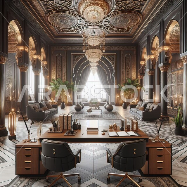تصميم عصري حديث لمكاتب الشركات السعودية، غرفة اجتماعات مستطيلة واسعة، غرف مكتبية بتصاميم داخلية وديكورات كلاسيكية راقية على الطراز الحديث، مكتب عمل بأثاث أنيق ومريح، تحف وإكسسوارات فاخرة