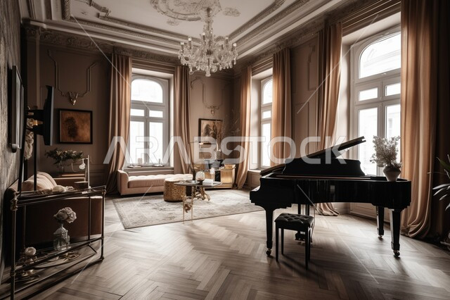 تصاميم عصرية بألوان فاخرة, الفن الهندسي الديكورات الداخلية, شقق وفلل سكنية مريحة, غرفة معيشة بديكور راقي, أثاث منزلي فاخر, آلات موسيقية للعزف والاستمتاع بأوقات ممتعة