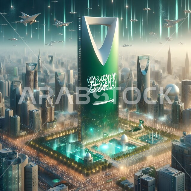 التطور العمراني لمباني ومنشآت العاصمة الرياض, فعاليات الاحتفال بالعيد الوطني السعودي في 23 سبتمبر, راية التوحيد والاسلام على برج المملكة في يوم العلم 11 مارس, المعالم السياحية والتجارية في المملكة العربية السعودية