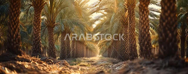 مزارع إنتاج التمور، حقول أشجار النخيل المثمرة في المملكة العربية السعودية، منتجات ومحاصيل وطنية محلية، الأراضي الزراعية و المحميات الطبيعية الخصبة، خلفيات الطبيعة