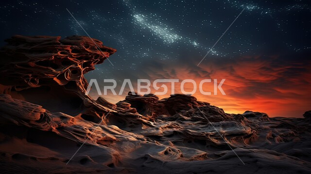 التكوينات و التشكيلات الصخرية في المملكة، القمم والمرتفعات الجبلية، النجوم في سماء مجرة درب التبانة، الطبيعة الجبلية في المناطق الصحراوية، السياحة في السعودية