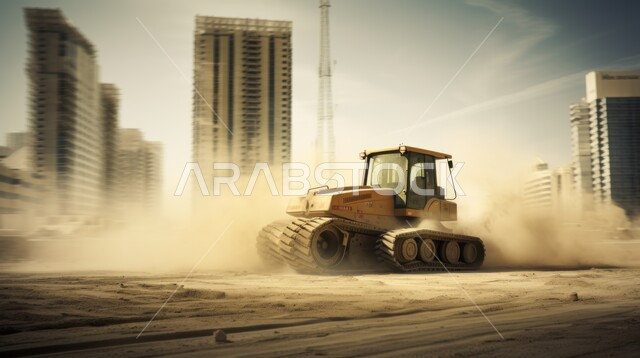 التطور والتحديث وإعادة الإعمار للمنشآت والمباني في المملكة العربية السعودية, آلات ومعدات ثقيلة, جرافة تعمل على رفع وتعبئة الرمال والحصى، مفهوم الهندسة والبناء والتطوير، مهن ووظائف هندسية