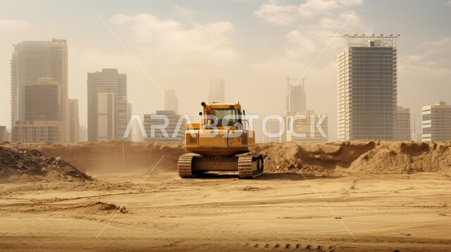 التطور والتحديث وإعادة الإعمار للمنشآت والمباني في المملكة العربية السعودية, آلات ومعدات ثقيلة, جرافة تعمل على رفع وتعبئة الرمال والحصى، مفهوم الهندسة والبناء والتطوير، مهن ووظائف هندسية