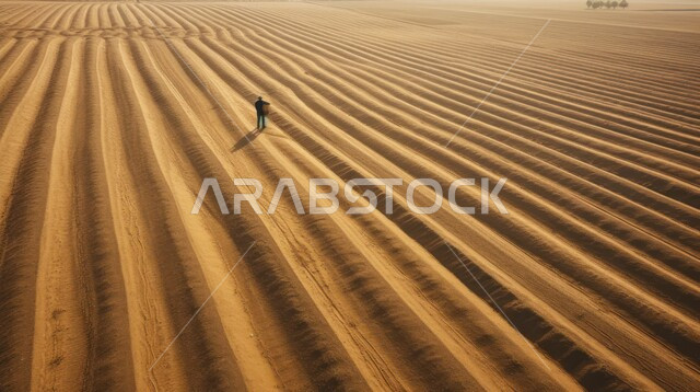 الحقول والأراضي الزراعية في المملكة العربية السعودية, الاهتمام بزيادة المساحة الخضراء, تجهيز وحراثة وتقليب التربة, التقدم الآلي السعودي, مساحات واسعة من الرمال الذهبية الناعمة