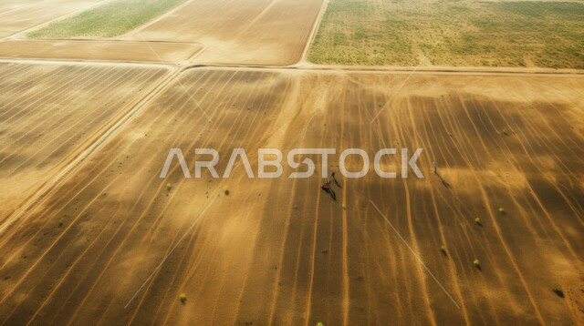 الحقول والأراضي الزراعية في المملكة العربية السعودية, الاهتمام بزيادة المساحة الخضراء, تجهيز وحراثة وتقليب التربة, التقدم الآلي السعودي, مساحات واسعة من الرمال الذهبية الناعمة