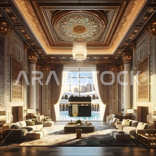غرفة فندقية بجوار الحرم المكي مطلة على الكعبة, الأثاث الفاخر للأماكن السياحية، التصاميم الحديثة والمتطورة, الديكورات الداخلية للفنادق الفاخرة في المملكة العربية السعودية, قاعات استقبال بألوان راقية, التصميم المتطور للمنشآت والمباني العصرية