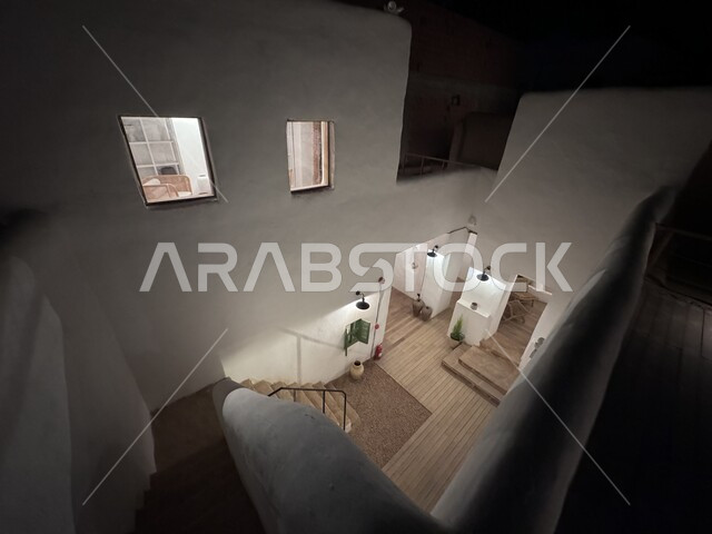 Nobility and historical Saudi heritage, the public library building from the inside in the old architectural style, the archaeological and modern design of cultural facilities in the Old City neighborhood in Al-Ula Governorate, famous tourist attractions, the tourist destination for cultural pioneers in the Kingdom