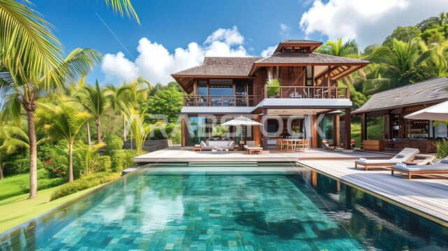  تصاميم عصرية مميزة لحوض السباحة الأزرق ،الاهتمام في زراعه اشجار النخيل والنباتات الخضراء في حديقة مجمع سكني فاخر، الفن الهندسي المعماري للشقق و الفلل السكنية ،خلفية الطبيعه