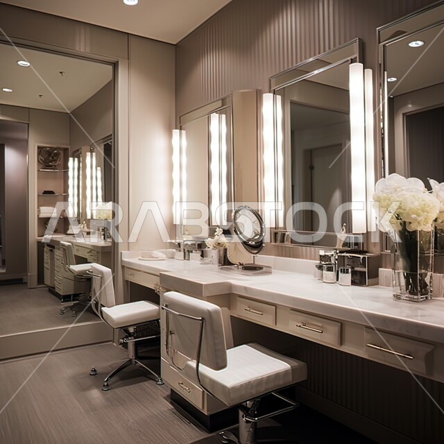 Care and beauty center in elegant colors, modern and advanced designs, interior decorations for luxury hotels in the Kingdom of Saudi Arabia, advanced design of modern facilities and buildings, luxury furniture for tourist places