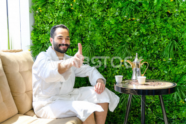 A young Saudi enjoying in one of the spa centers in Saudi Arabia, gets a rest and relaxation in the resort facilities, health and physical health spas, tourist places