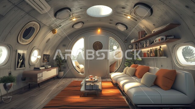 الديكورات والتصاميم الحديثة, صورة من الداخل لصالة الطائرة بالألوان الفاخرة, شركات الطيران السياحية السعودية الخليجية, الأثاث العصري الراقي, تصميم هندسي متطور ومريح, وسائل النقل الجوي والرحلات حول العالم