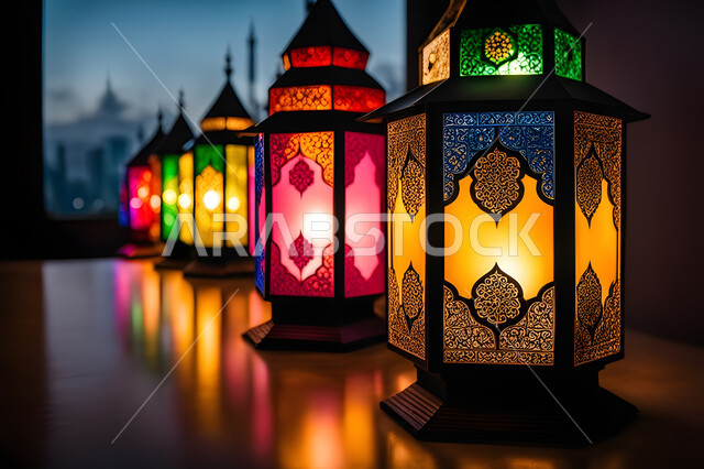 التصاميم الحديثة للفوانيس المعدنية المعلقة الملونة, زينة الأعياد والمناسبات الاسلامية, الاحتفال بشهر رمضان المبارك, الأجواء الدينية الروحانية الرمضانية, الاستعداد لقدوم شهر الخير