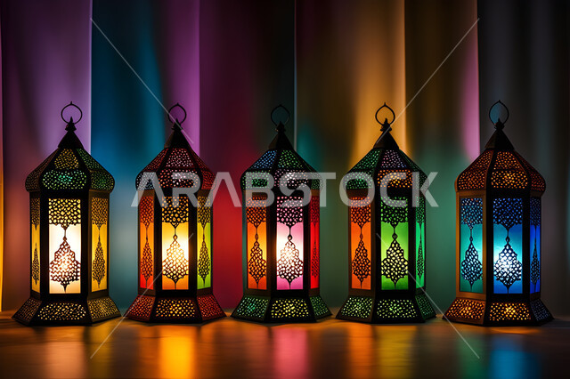التصاميم الحديثة للفوانيس المعدنية المعلقة الملونة, زينة الأعياد والمناسبات الاسلامية, الاحتفال بشهر رمضان المبارك, الأجواء الدينية الروحانية الرمضانية, الاستعداد لقدوم شهر الخير