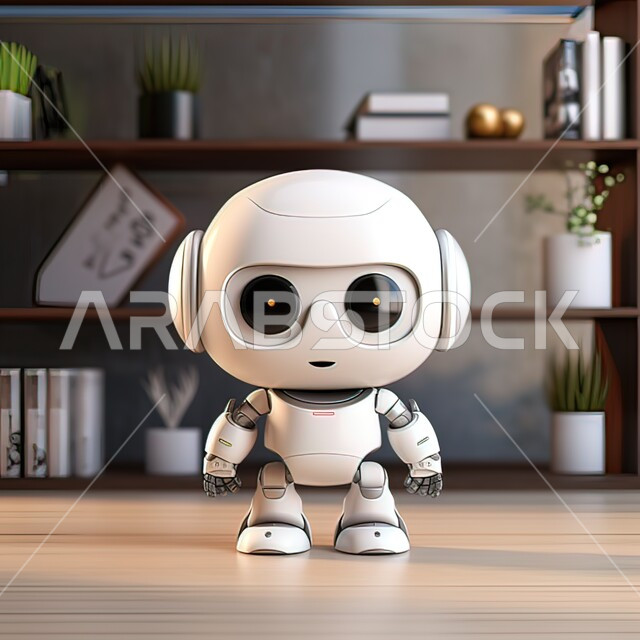 رجل آلي حديث ومتطور بتقنيات عالية يقف في غرفه انيقه، تحقيق الثورة الصناعية، تصاميم ثلاثية الأبعاد للروبوتات المستقبلية, الابتكار والعلوم وتكنولوجيا الذكاء الاصطناعي