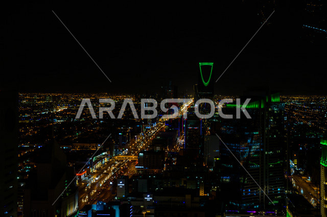 National Day celebrations in Riyadh, Saudi Arabia, an aerial view of Riyadh, Kingdom Tower, Kingdom Tower skyline on the National Day, Riyadh Season, Saudi National Day, Riyadh Towers