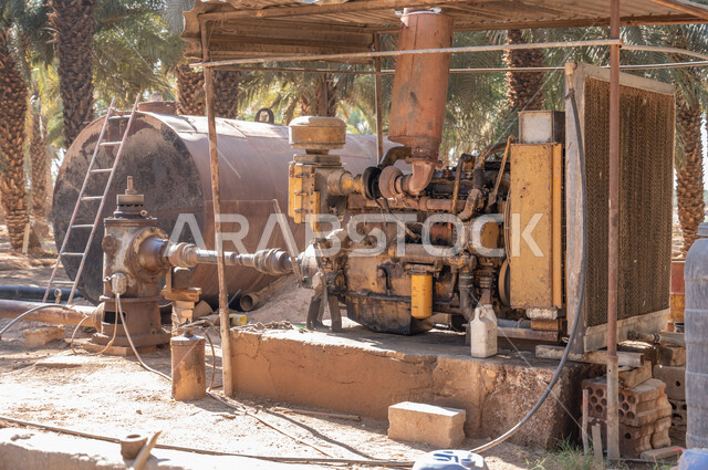 المساعدة في زيادة كفاءة الانتاج المحلي، وسيلة لتوليد الكهرباء و تشغيل أجهزة الري و معدات الحصاد والزراعه ،سقاية المزروعات والأراضي الزراعية ،مولد كهربائي ضخم في إحدى مزارع النخيل في المملكة العربيه السعودية، 