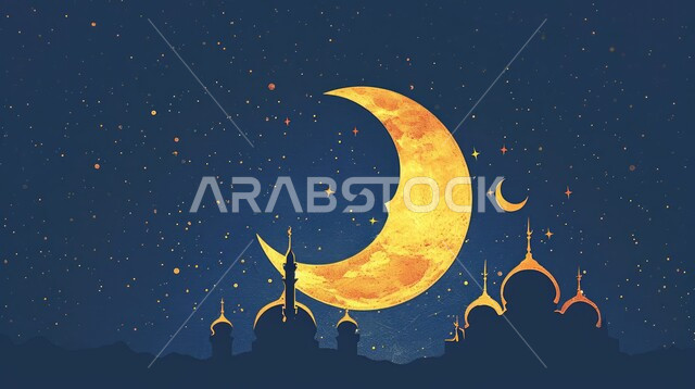 بطاقات تهنئة بمناسبة الأعياد والمناسبات الدينية، خلفية رمضانية وروحانية، مجسمات ثلاثية الابعاد للمساجد والقبب، العبادة والتقرب إلى الله، زخارف اسلاميه ثري دي، رسومات لتصاميم الفن الهندسي المعماري لجامع إسلامي