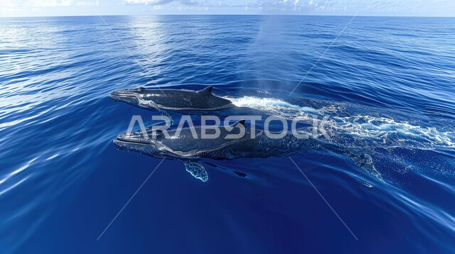 مجموعه من أسماك القرش تغوص في أعماق البحار، المحميات البحريه وسط البحر الاحمر، أكواريوم، خلفية الطبيعه البحرية .