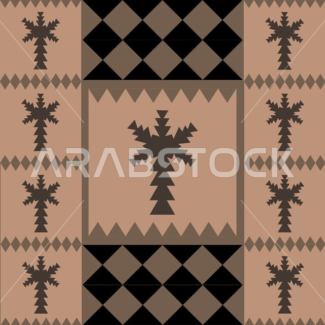 Arab heritage arts and inscriptions, the popular style with the Arabian Sadu decoration, the northern culture in the Kingdom of Saudi Arabia, colorful decorative designs and patterns.