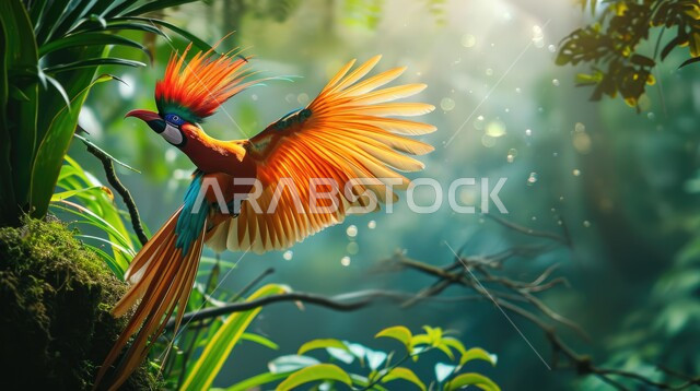 المحميات البرية لرعاية العصافير والحيوانات, محمية طبيعية لتربية طيور الجنة في المملكة العربية السعودية, صورة مقربة لعصفور ملون يقف على غصن شجرة, الاستمتاع بمنظر الطبيعة