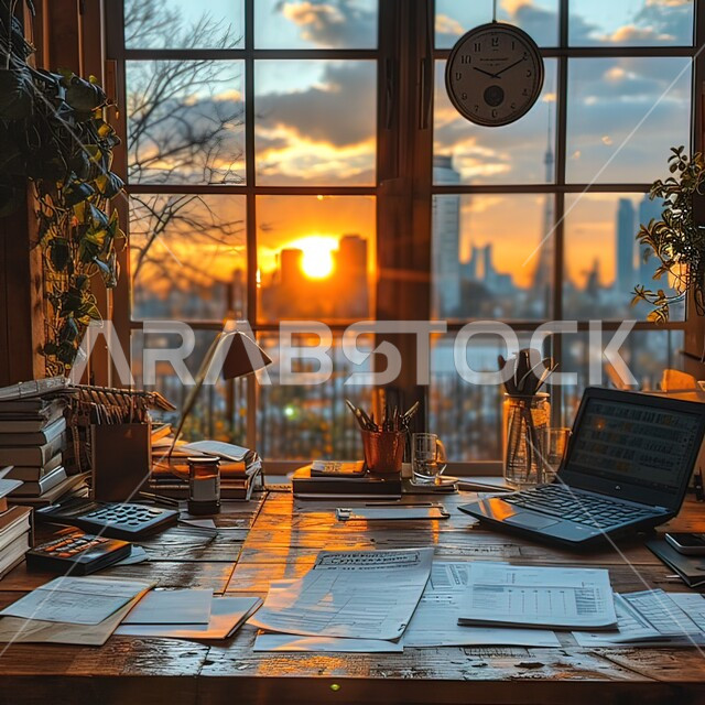 إدارة الأعمال عن بعد باستخدام التقنيه والتكنولوجيا, استخدام الأجهزة الذكية والمتطورة في إنجاز مهام العمل, شركات ومكاتب في المملكة العربية السعودية, خلفية غروب الشمس