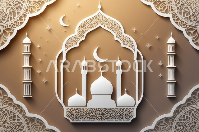 رسوم ثلاثية الأبعاد للمساجد، مفهوم العبادة والتقرب الى الله تعالى، الاستعداد لاستقبال شهر رمضان المبارك، دعوة المسلمين لأداء الفرائض الدينية، خلفية زخارف اسلامية ثري دي 