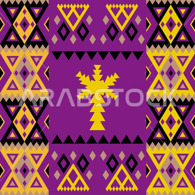 فنون ونقوش تراثية عربية، الطراز الشعبي بزخرفة ونقش السدو العربي، الثقافة الشمالية في المملكة العربية السعودية، تصاميم وأنماط زخرفية ملونة