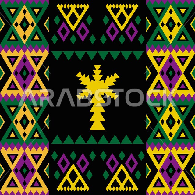 العراقة والأصالة والتراث السعودي، فنون ونقوش تراثية عربية، الطراز الشعبي بزخرفة ونقش السدو العربي، الثقافة الشمالية في المملكة العربية السعودية، تصاميم وأنماط زخرفية ملونة