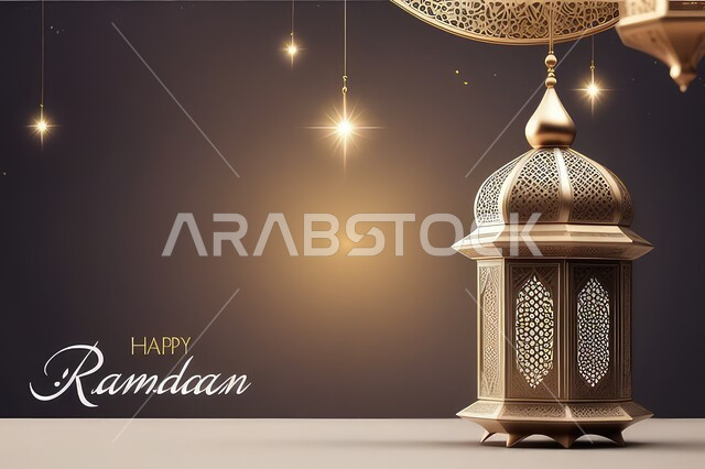 عبارة رمضان سعيد باللغه الانجليزية ،الاعياد والمناسبات الدينية، قوالب تصميم مزخرفة باللون الذهبي للاحتفال بقدوم شهر الخير، فانوس عربي معدني مزخرف مضيء، اجواء رمضانية وروحانية إسلامية