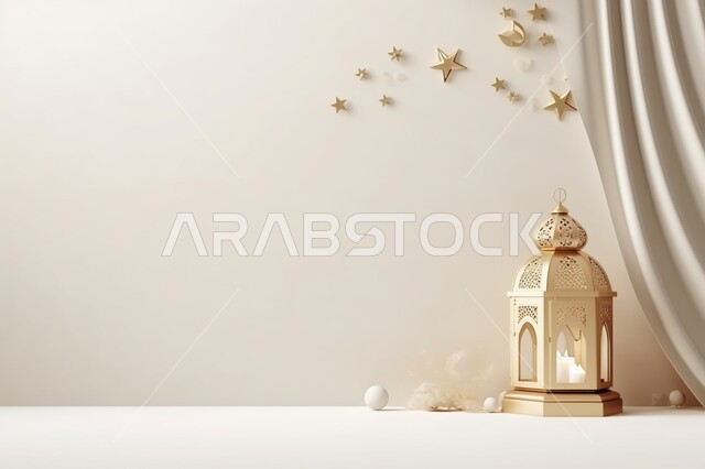 مجسمات ثلاثية الابعاد لفوانيس بيضاء مزخرفة، زينة الاعياد والمناسبات الدينية، الاستعداد لقدوم شهر الخير، تحف واكسسوارات شهر رمضان المبارك ،خلفية زخارف اسلاميه ثري دي